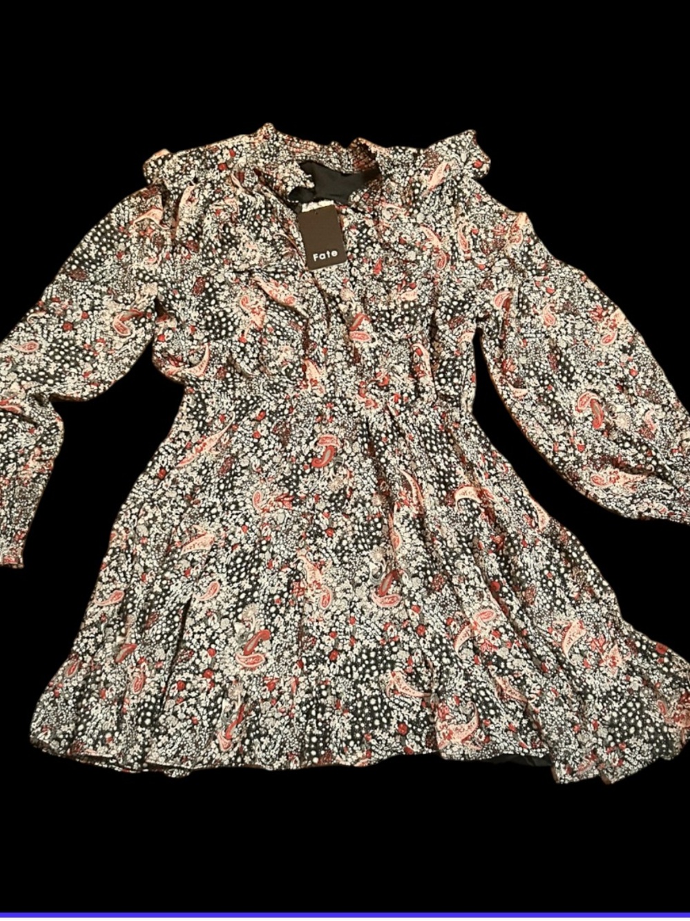 Fate Black Dress with Pink & White Paisley Floral Print